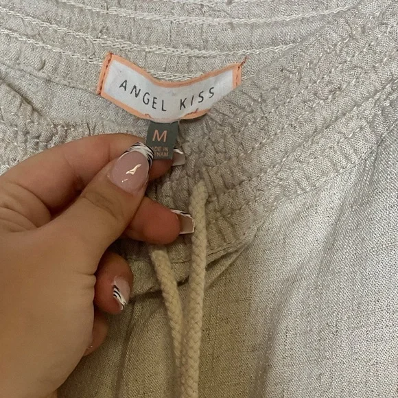 < Angel Kiss Cream Wide Leg Pants Relaxed Fit > - Picture 4 of 4